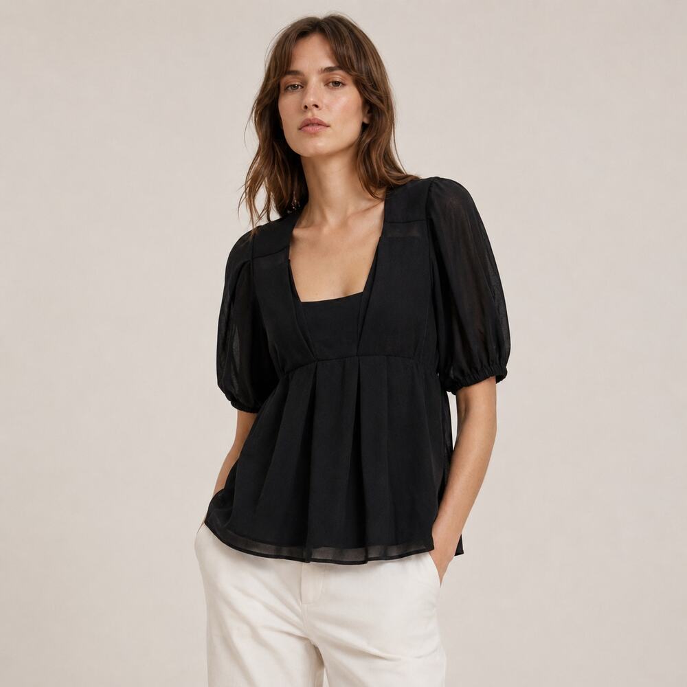 athe Vanessa Bruno Square Neck Blouse Pleated Black size 42